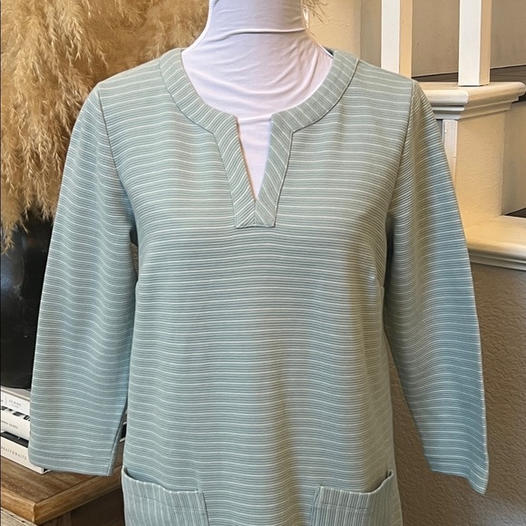 J.Jill Blue Striped Knit Oversized Tunic Dress w/ Pockets Size Small - Picture 2 of 8